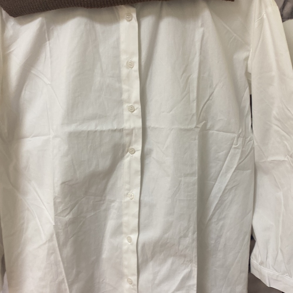 Hi-Low Brown Sweater Dress With White Shirt - Picture 6 of 10
